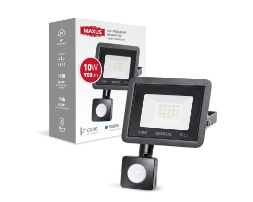 Світлодіодний прожектор з датчиком руху MAXUS FL-04 10W 5000K sensor
