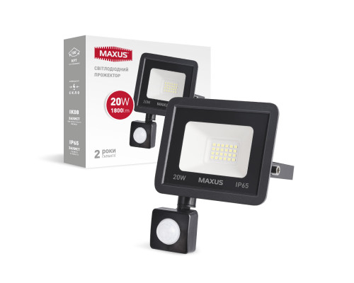 Світлодіодний прожектор з датчиком руху MAXUS FL-04 20W 5000K sensor