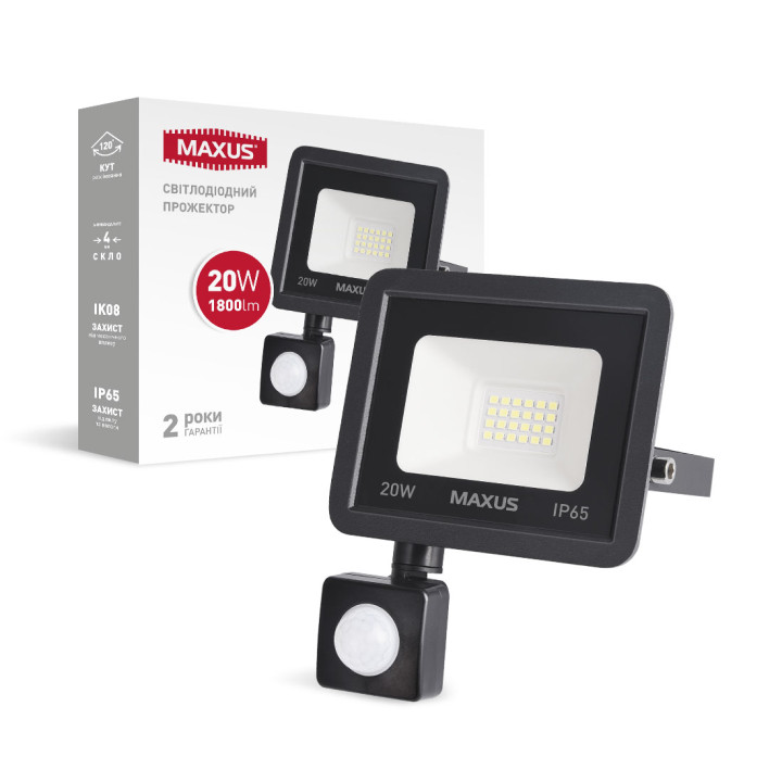 Світлодіодний прожектор з датчиком руху MAXUS FL-04 20W 5000K sensor · MAXUS · 1-MFL-04-2050s