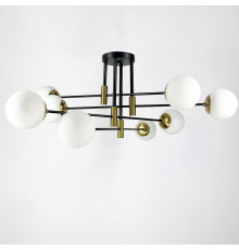 Стельова люстра у чорному каркасі з матовими плафонами на 8 ламп