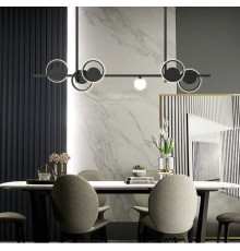 Видовжена чорна люстра із світлодіодними латунними кільцями 120 см