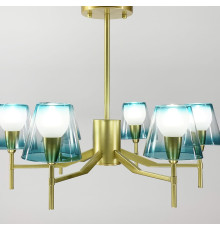 Стельова люстра у золотому каркасі із бірюзовими плафонами