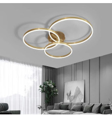 Золота стельова LED люстра Anelli на 3 кільця