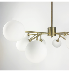 Стельова люстра в латуні на 12 білих матових плафонів