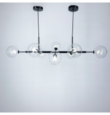 Видовжена люстра в чорному корпусі з прозорими плафонами