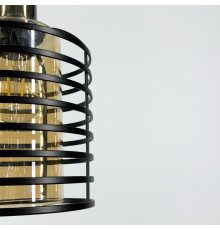 Підвіс в стилі Лофт з янтарним плафоном у чорному корпусі 30х17 см