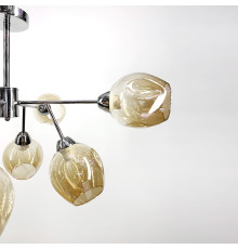 Стельова люстра в хромі на 8 янтарних плафонів