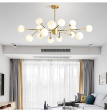 Стельова люстра в корпусі латунь на 15 білих плафонів Ø 100 см