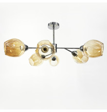 Стельова люстра в хромі на 6 янтарних плафонів