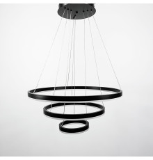 Підвісна люстра у чорному корпусі на три кільця 60, 40 та 20 см