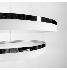 Сучасна підвісна LED люстра на 2 кільця у срібному каркасі