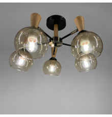 Металева люстра на 5 плафонів з елементами дерева