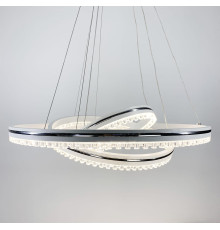 Біла LED люстра на 3 кільця з хромованою смужкою