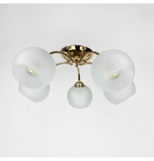 Стельова люстра в золотому корпусі на 5 плафонів