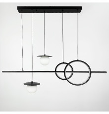 Видовжена чорна LED люстра з 2 світлодіодними колами та 2 плафони