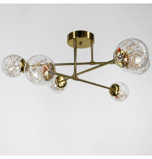 Латунна LED люстра на 6 прозорих плафонів із вбудованими світлодіодами