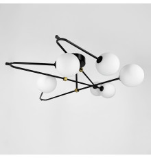 Сучасна люстра на 6 мініатюрних білих плафонiв з латунною фурнітурою