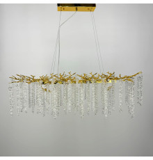 Видовжена вишукана золота люстра з кришталевими підвісками у корпусі 100 см