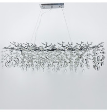 Видовжена срібна люстра DIAMINA з кришталевим камінням у корпусі 120 см