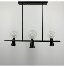 Чорна видовжена люстра ABELINA з 3-ма подвійними плафонами на 2 джерела світла