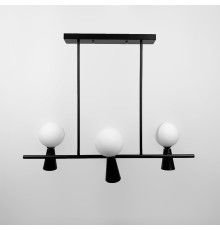 Чорна видовжена люстра ABELINA з 3-ма білими плафонами на 2 джерела світла