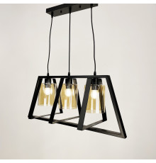 Люстра у трикутній формі корпусу чорного кольору із янтарними плафонами