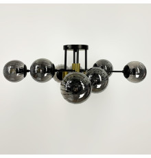 Люстра стельова в чорному корпусі на 8 графітових плафонів із латунною фурнітурою