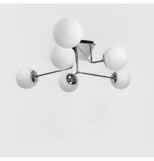 Сучасна стельова люстра в хромі на 6 білих плафонів