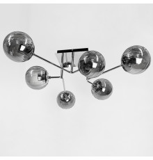 Сучасна стельова люстра в хромі на 6 графітових плафонів