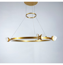 Світлодіодна люстра кільце із метеликами в золотому корпусі