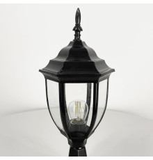 Вуличний чорний ліхтар з прозорим склом на ніжці