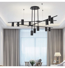 Сучасна чорна люстра на 12 чорних плафонів-спотів