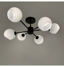 Люстра у чорному корпусі на 6 білих глянцевих плафонів