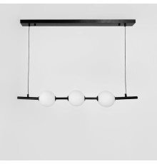 Видовжена чорна люстра з 3-ма акриловими кульками