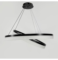 Сучасна люстра на два кільця 80+60 см у чорному каркасі