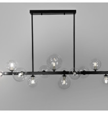 Видовжена чорна люстра-молекула на 14 плафонів 120 см