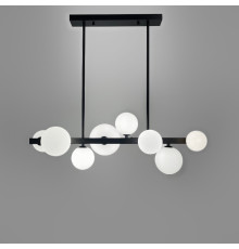 Видовжена чорна люстра-молекула на 8 білих плафонів 75 см