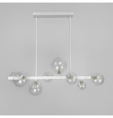 Видовжена біла люстра-молекула на 8 прозорих плафонів 75 см