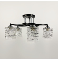 Люстра в чорному корпусі на 5 плафонів із чорно-білими візерунками