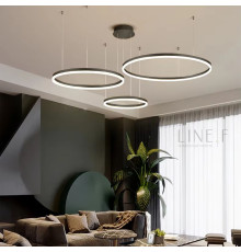 Світлодіодна люстра на три кільця у чорному каркасі 60+50+40 см