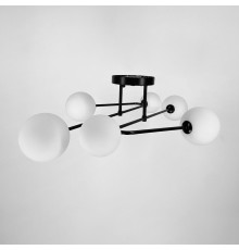 Стельова люстра в чорному корпусі з вигнутими ріжками на 6 ламп