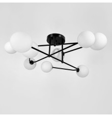 Стельова люстра в чорному корпусі з вигнутими ріжками на 9 ламп