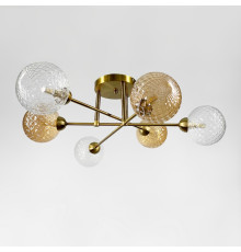 Стельова латунна люстра з 6 гранчастими плафонами