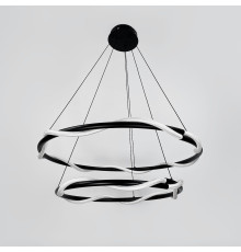 Люстра із двома чорними кільцями та обплетеним неоном Ø 80+60 см