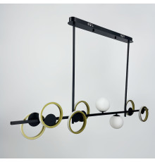 Видовжена чорна люстра із світлодіодними латунними кільцями 140 см