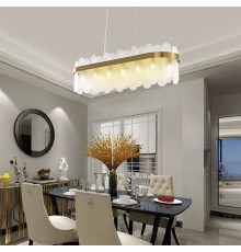 Підвісна видовжена сучасна люстра з скляними фактурними пластинами