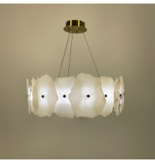 Кільцева підвісна люстра із мармуровими пластинами у латунному каркасі