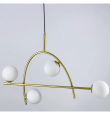 Люстра в золотистому корпусі на 4 мініатюрних білих матових плафони