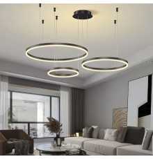 Світлодіодна люстра на три кільця у чорному каркасі 60+40+20 см