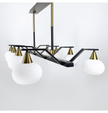 Люстра на 8 білих плафонів в чорному корпусі 100 см